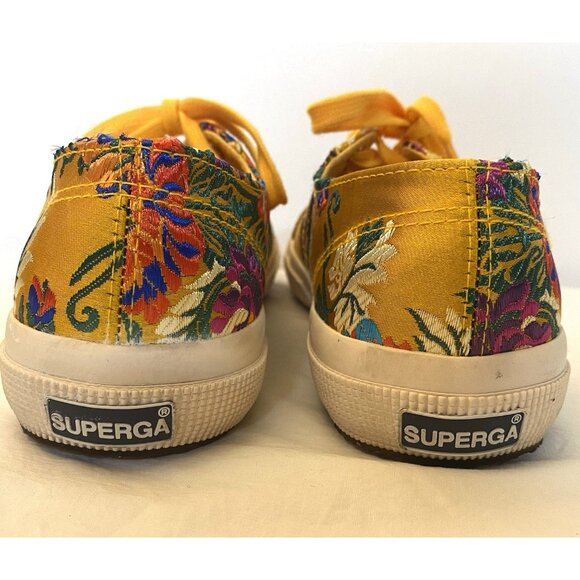 Superga W's 7.5 EU 38 Yellow Gold Satin Korelaw Floral Embroidered Sneakers EUC - Picture 4 of 7